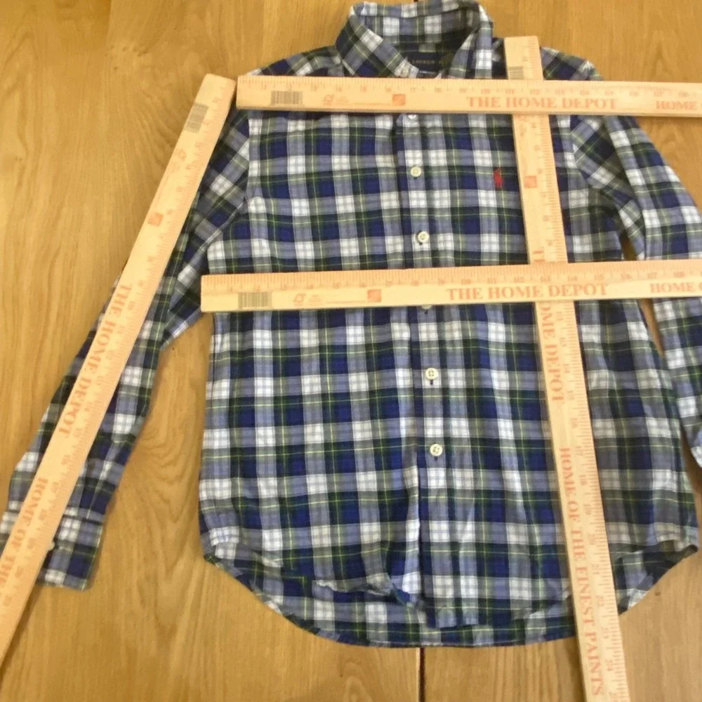 Ralph Lauren L/S Boys Shirt‎ M (10-12) Blue White Plaid Button Down L/S Oxford